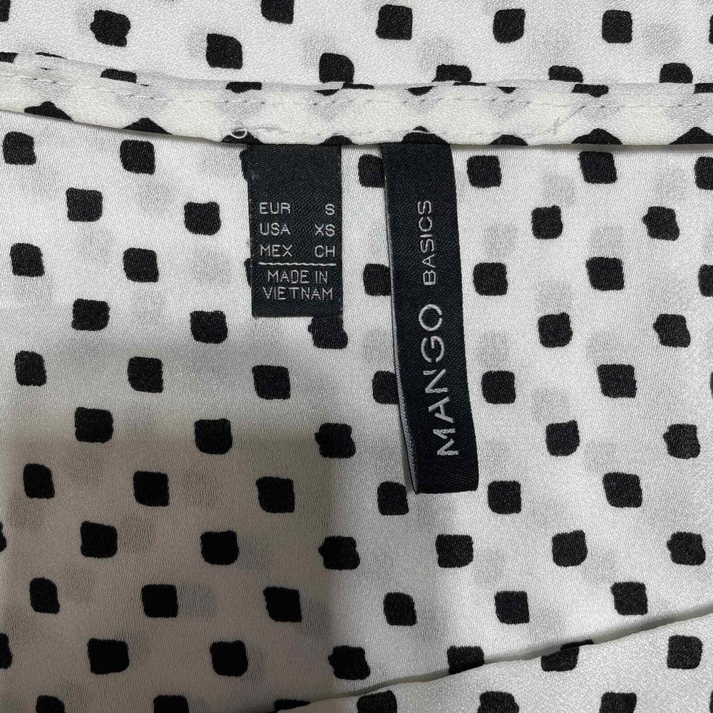Mango Basics Career Blouse Womens XS White Black Polka Dot Polyester Gathered - Picture 8 of 10